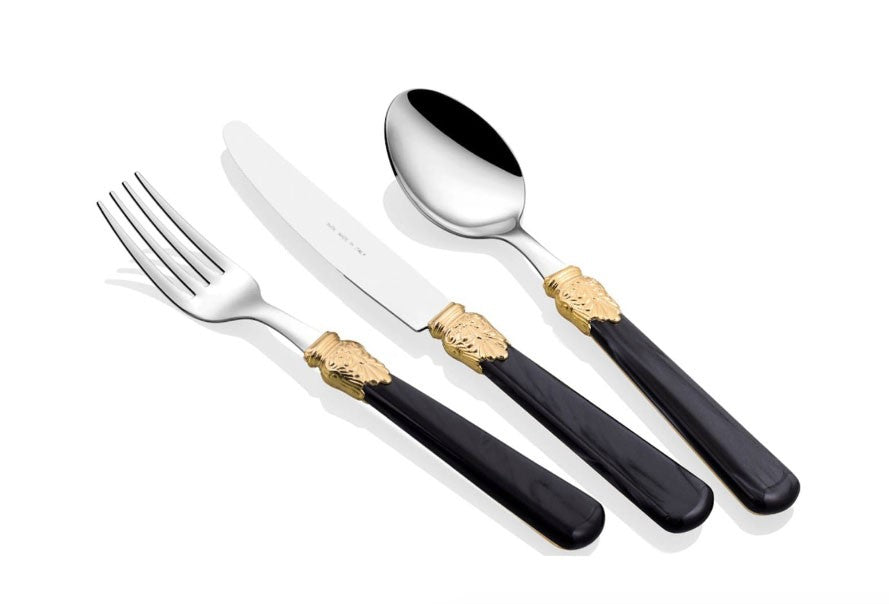 Elena Ring Black 75 Piece Cutlery Set (Black, Bone, Champagne)
