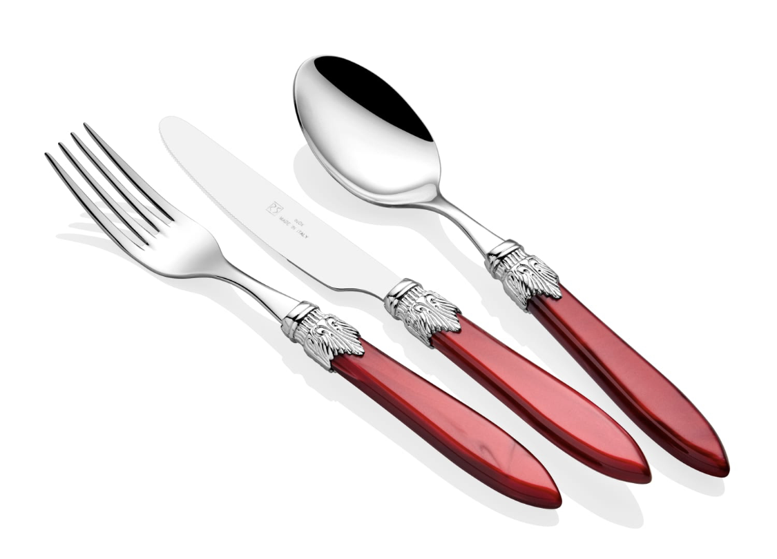 Laura Chrome Burgundy 75 Piece Cutlery Set