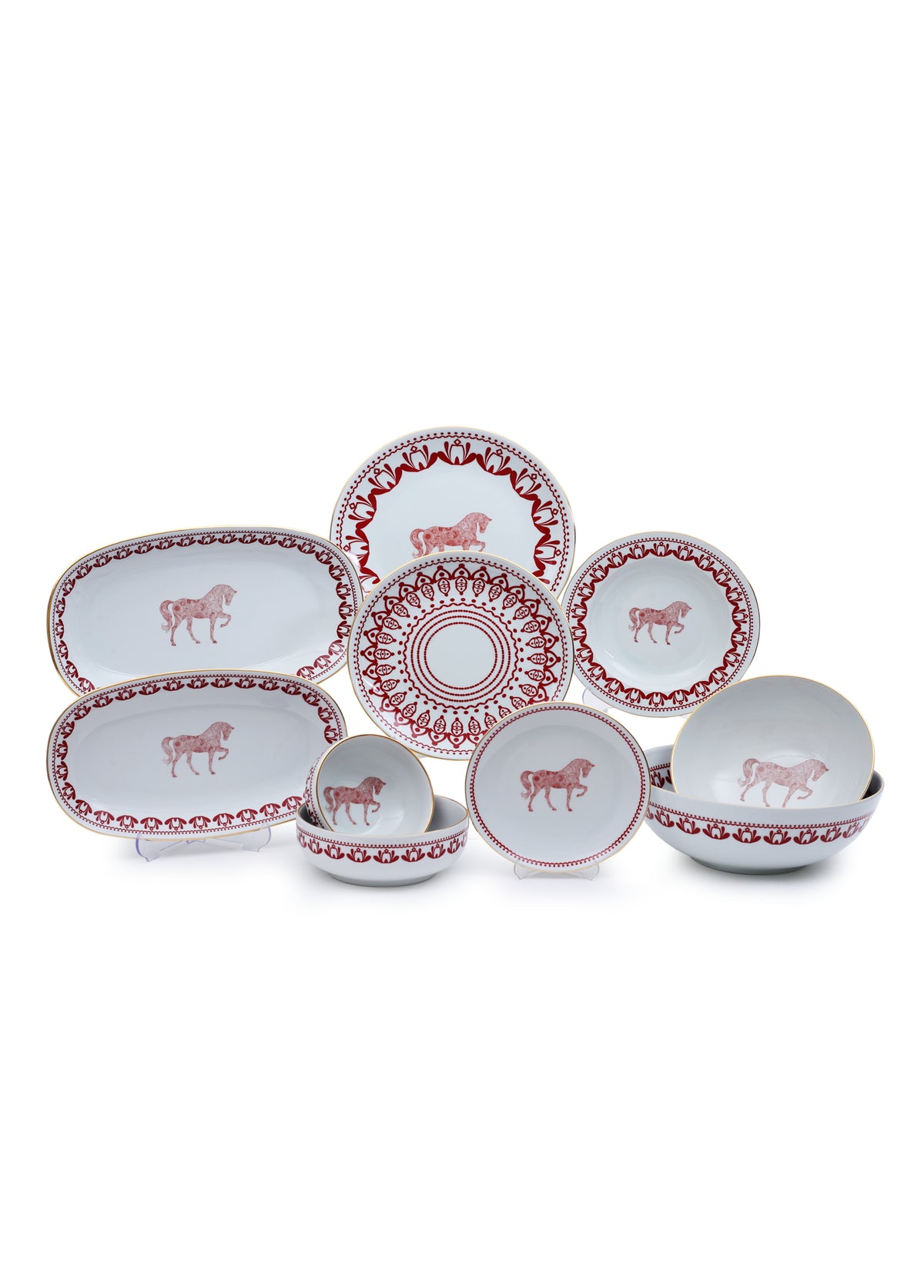 Horse Luck Collection-Red Set of 8 Plates (58 pieces)