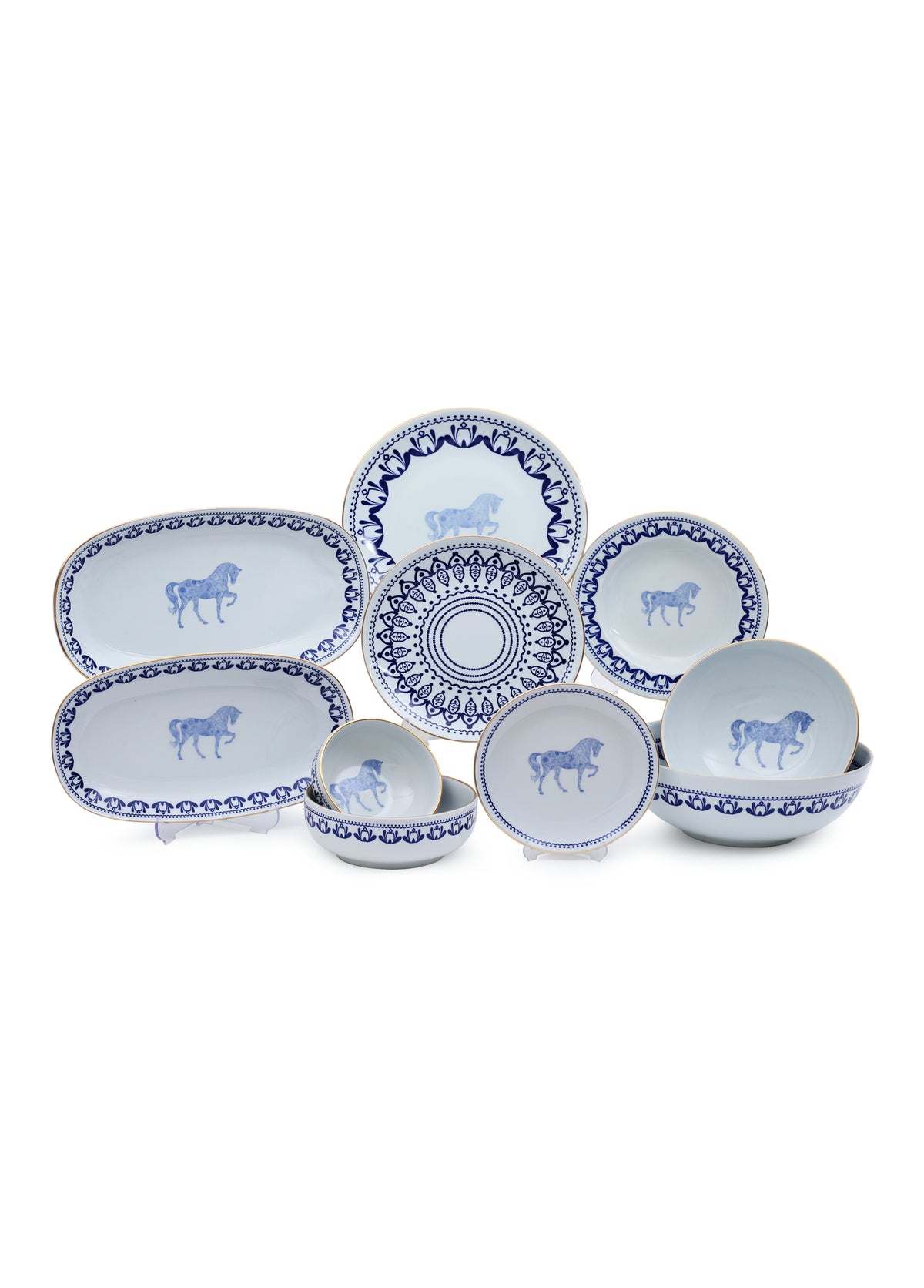 Horse Luck Collection-Blue Set of 12 Plates (82 pieces)