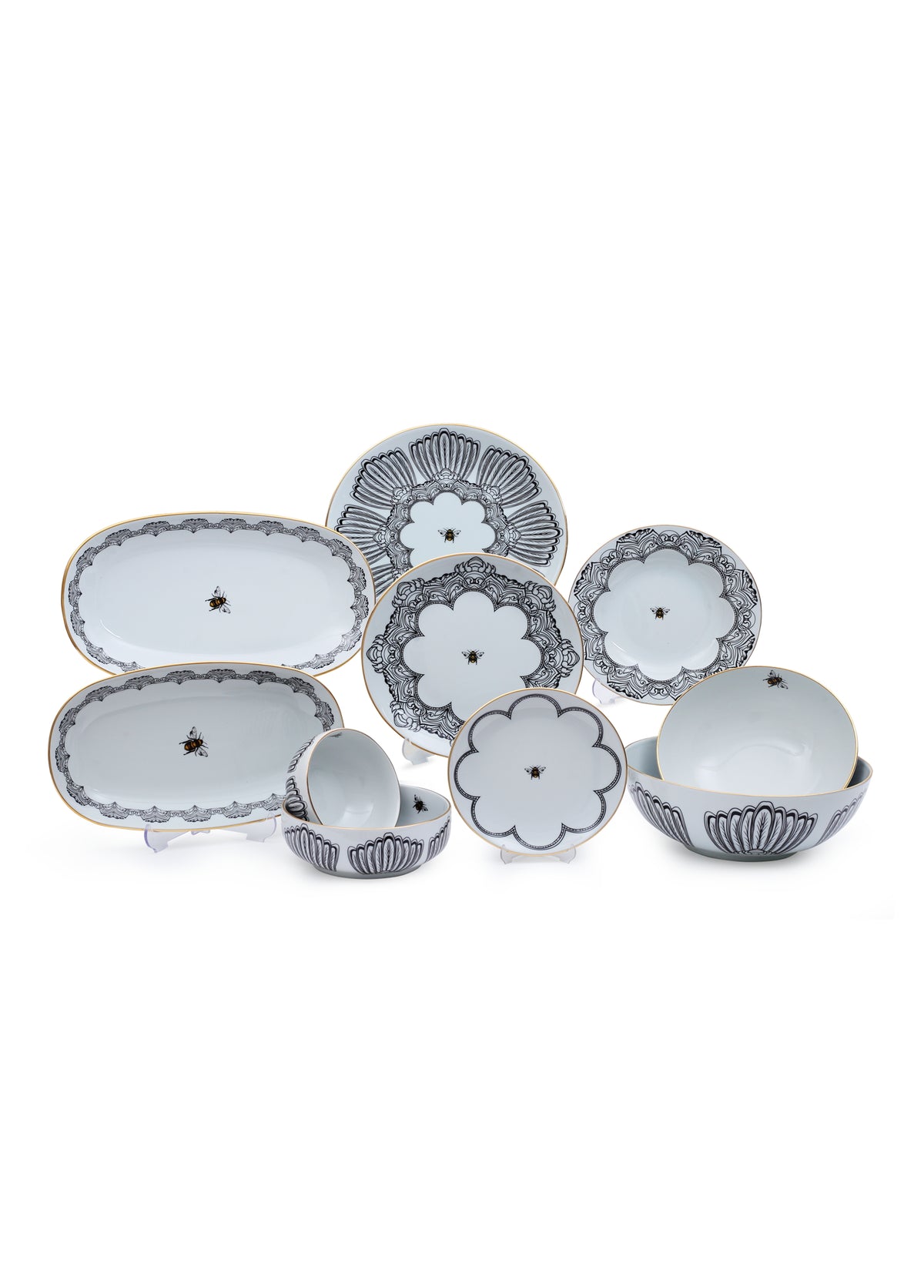 Bee Happy Collection Set of 8 Plates (58 pieces)