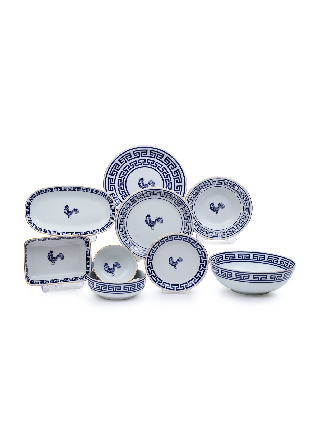 Lucky Rooster Collection Blue Set of 6 Plates (40 pieces)