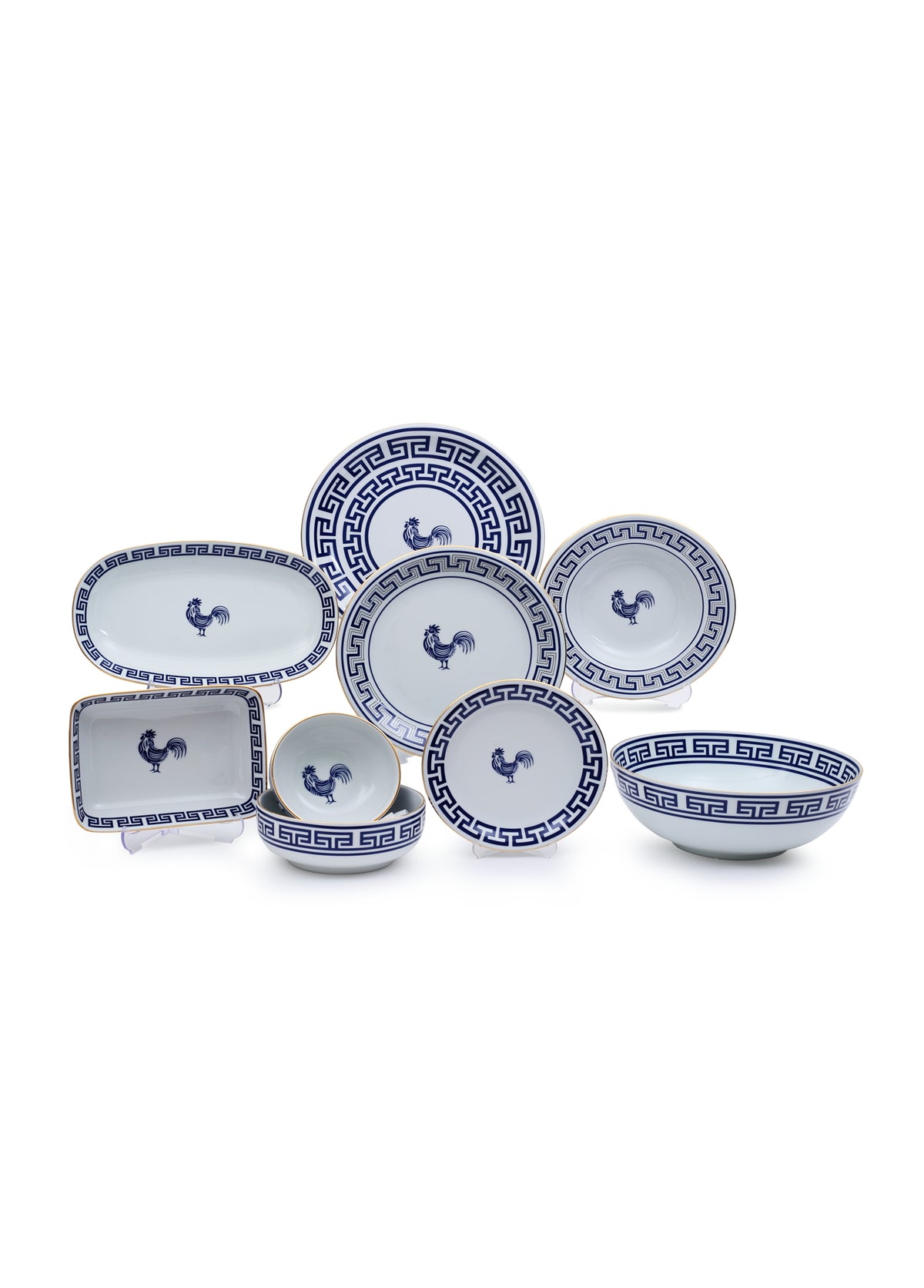 Lucky Rooster Collection Blue Set of 10 Plates (65 pieces)