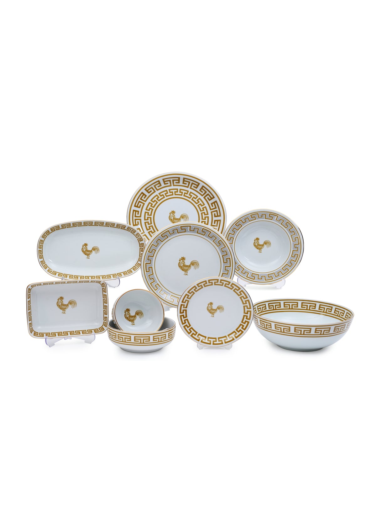 Lucky Rooster Collection Mustard Set of 12 Plates (77 pieces)